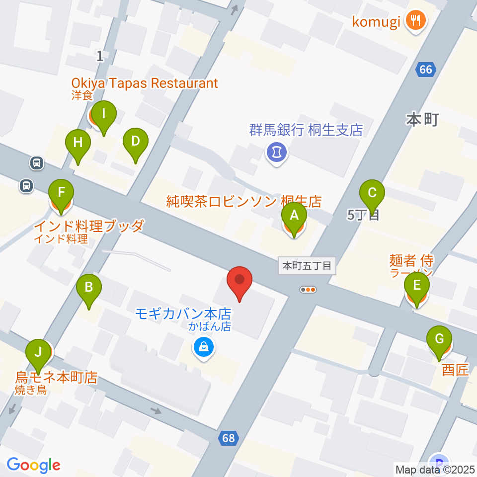 FM桐生周辺のファミレス・ファーストフード一覧地図