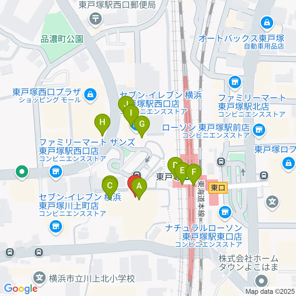 エフエム戸塚周辺のファミレス・ファーストフード一覧地図