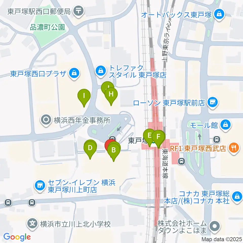 エフエム戸塚周辺のファミレス・ファーストフード一覧地図