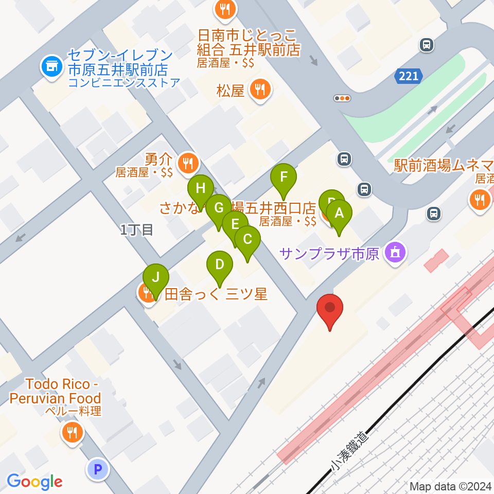 いちはらFM周辺のファミレス・ファーストフード一覧地図