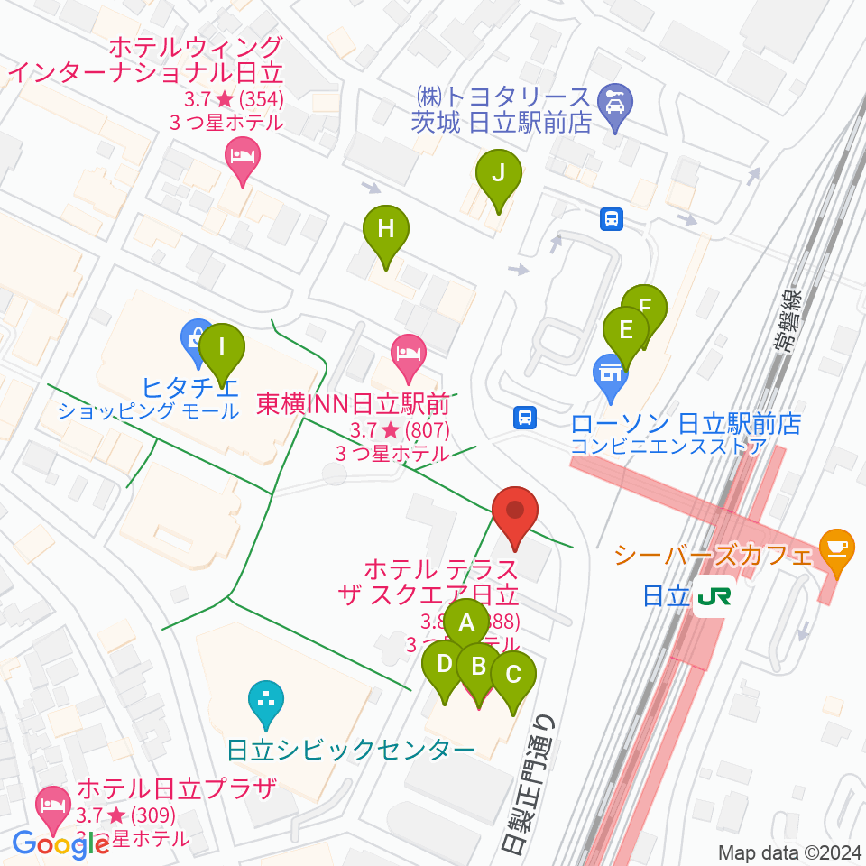 FMひたち周辺のファミレス・ファーストフード一覧地図