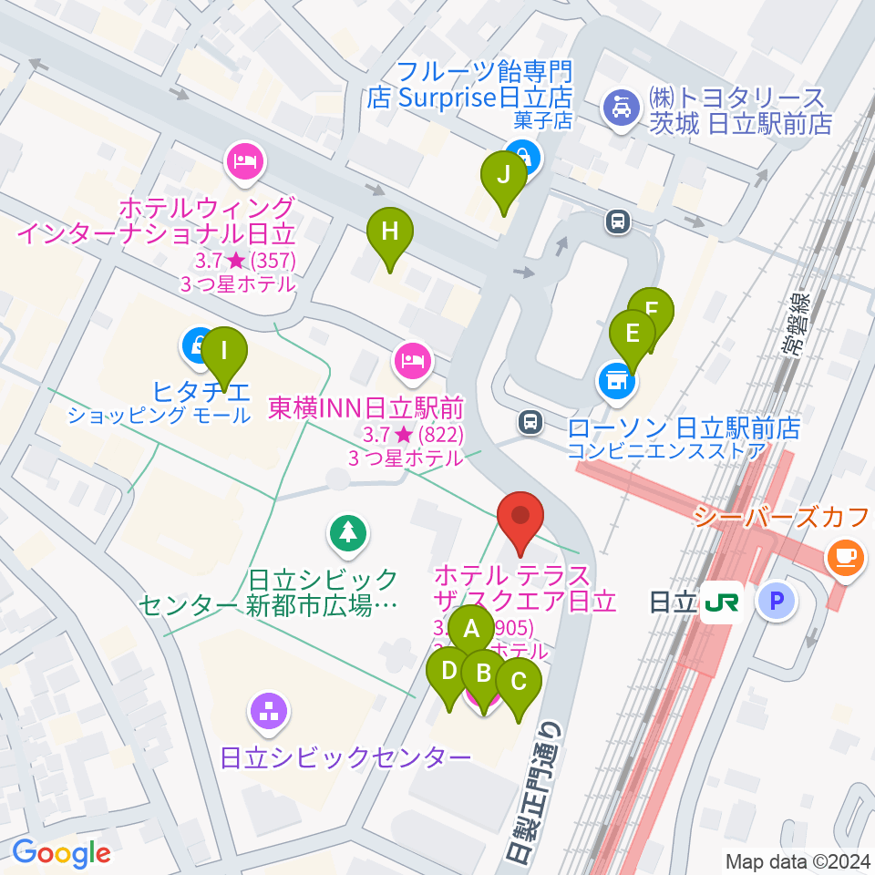 FMひたち周辺のファミレス・ファーストフード一覧地図