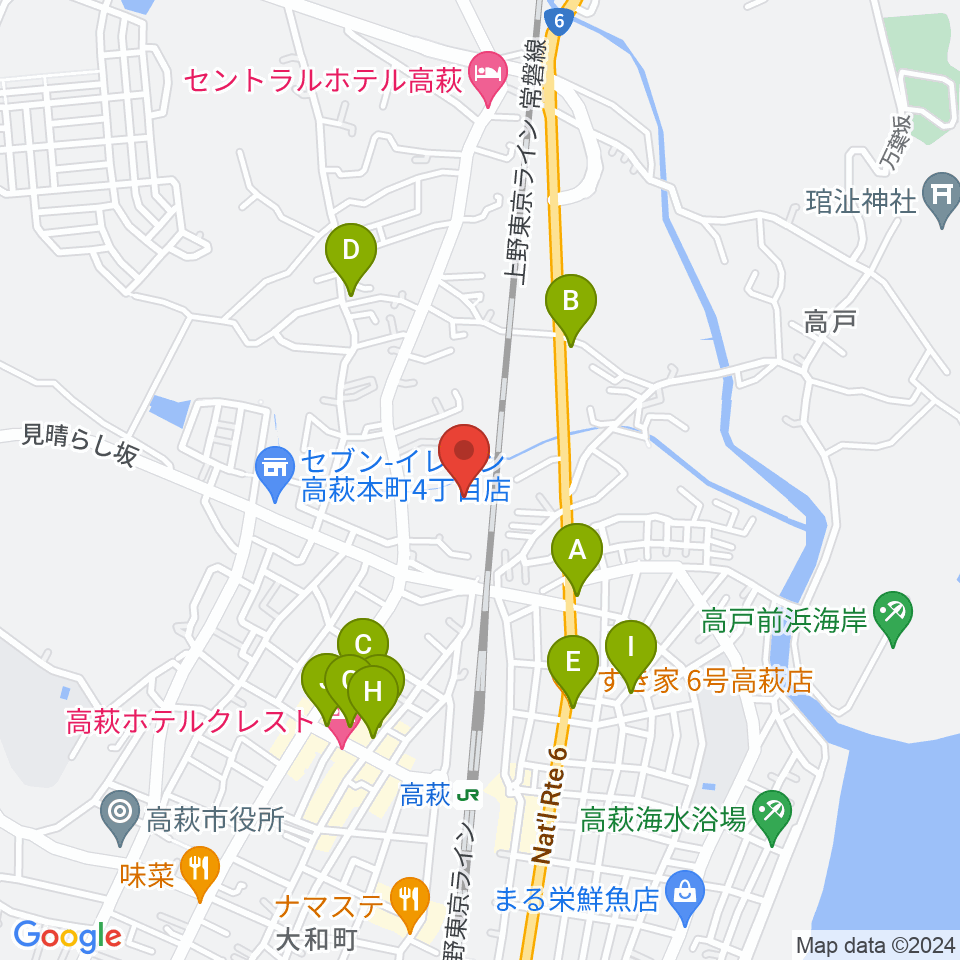 たかはぎFM周辺のファミレス・ファーストフード一覧地図