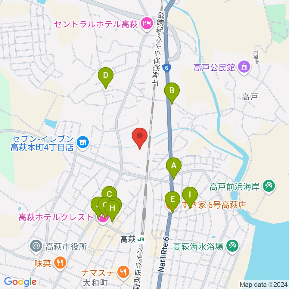 たかはぎFM周辺のファミレス・ファーストフード一覧地図