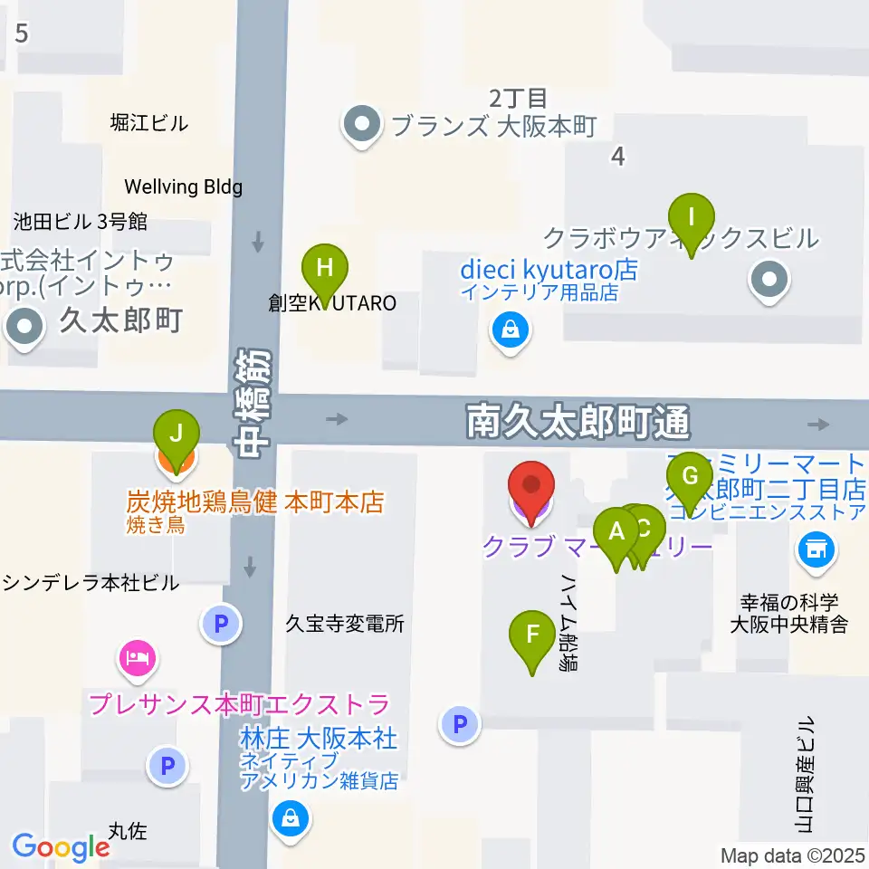 クラブマーキュリー周辺のファミレス・ファーストフード一覧地図