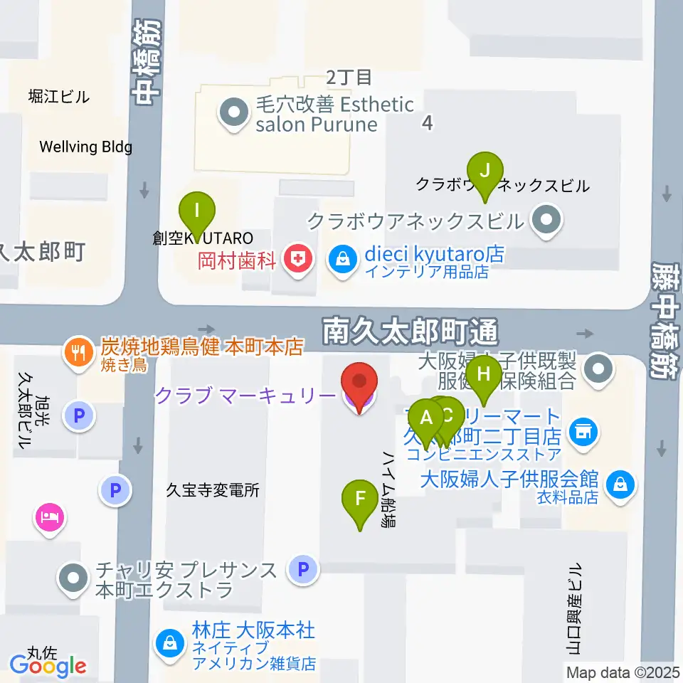 クラブマーキュリー周辺のファミレス・ファーストフード一覧地図