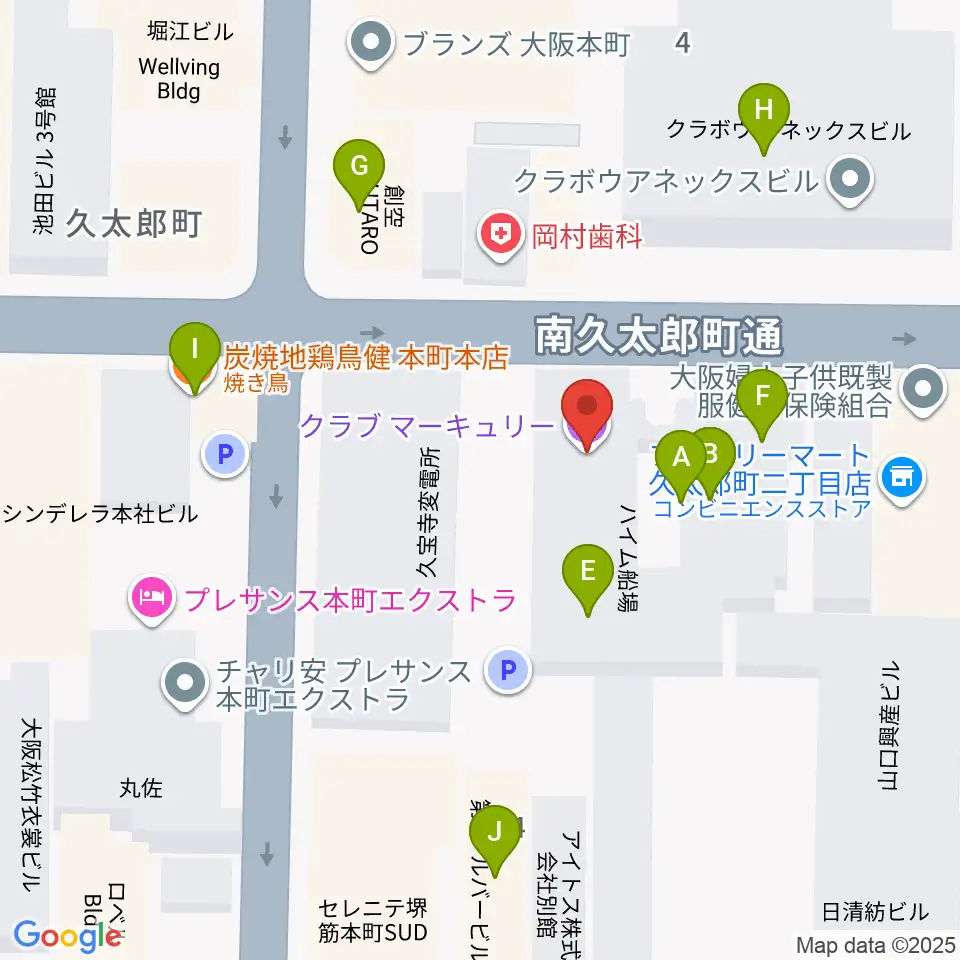 クラブマーキュリー周辺のファミレス・ファーストフード一覧地図