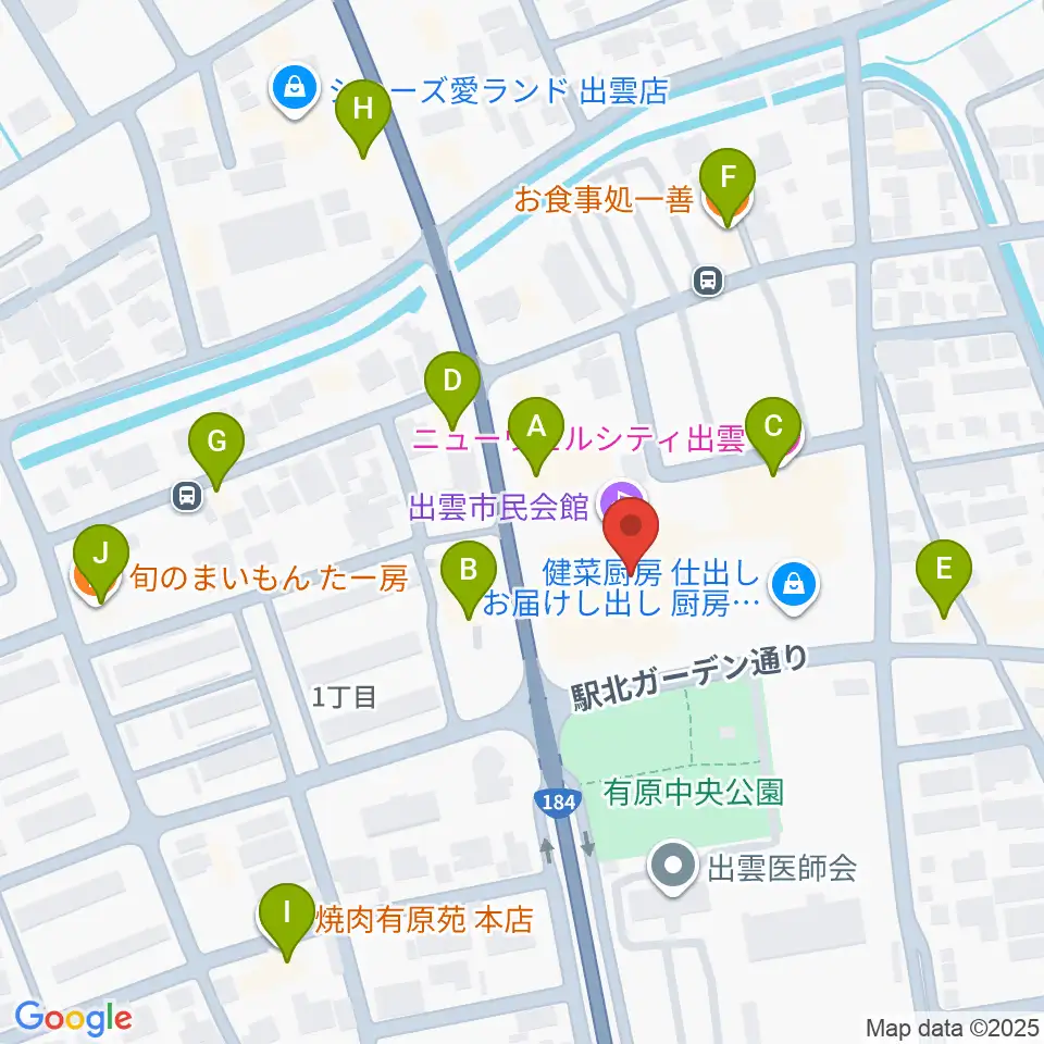 出雲市民会館周辺のファミレス・ファーストフード一覧地図