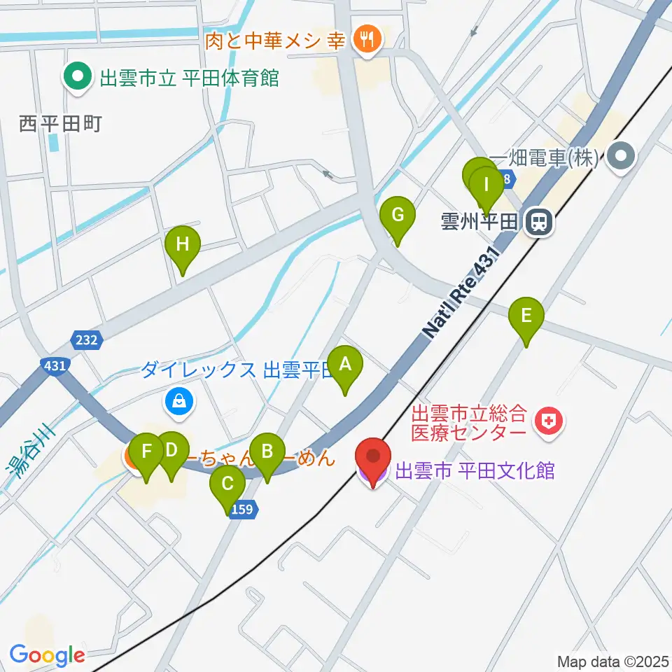 平田文化館周辺のファミレス・ファーストフード一覧地図