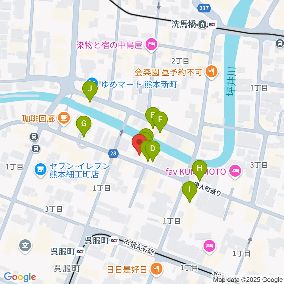 ピュアリィ西館レンタルスペース周辺のファミレス・ファーストフード一覧地図