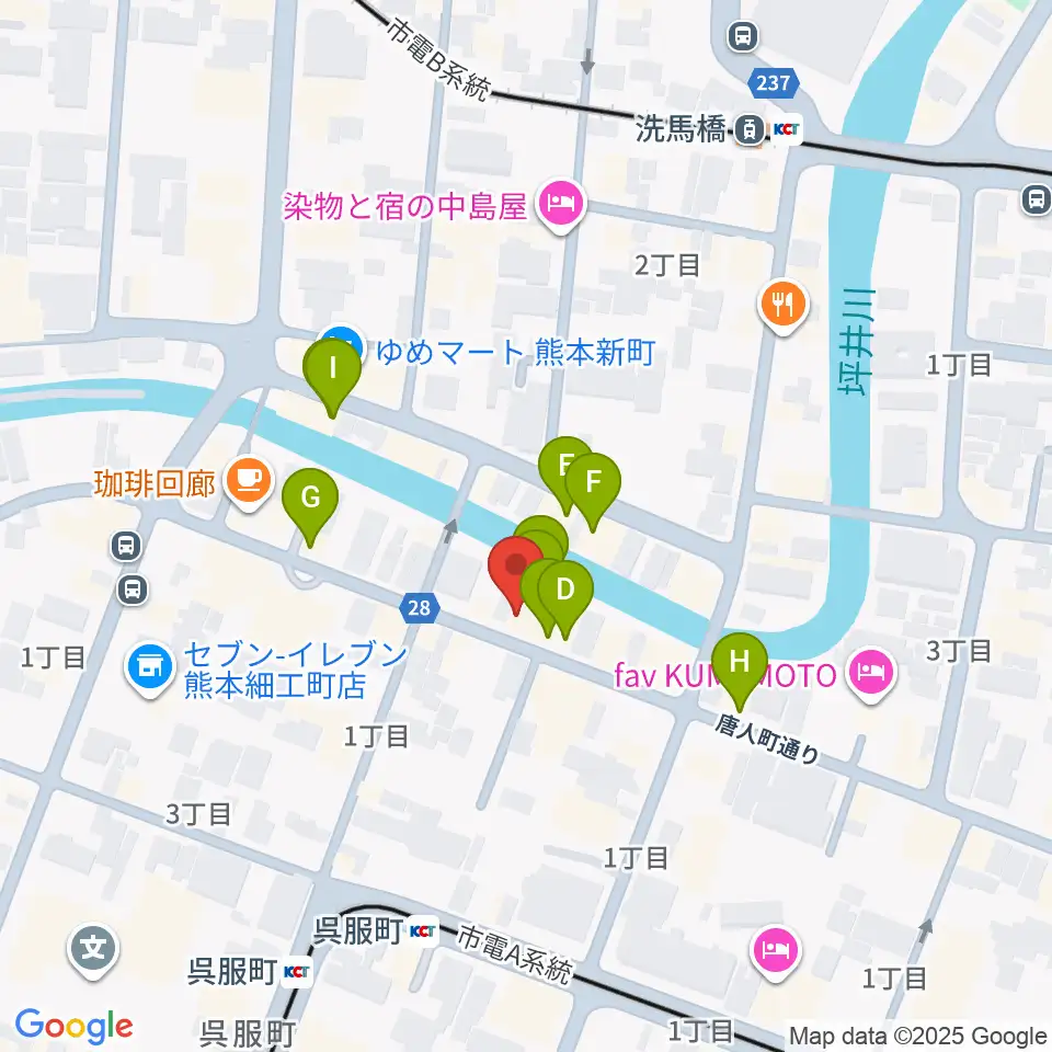 ピュアリィ西館レンタルスペース周辺のファミレス・ファーストフード一覧地図