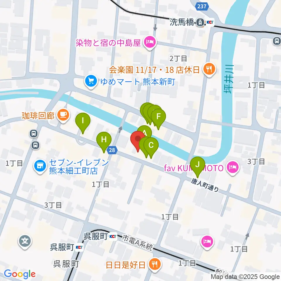 ピュアリィ西館レンタルスペース周辺のファミレス・ファーストフード一覧地図