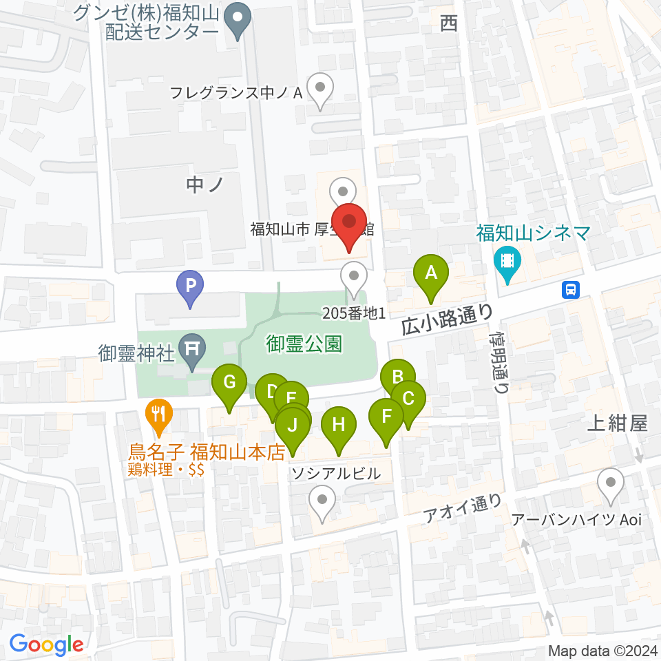 福知山市厚生会館周辺のファミレス・ファーストフード一覧地図