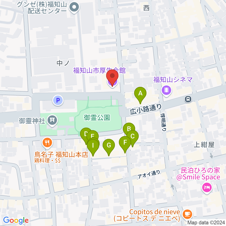 福知山市厚生会館周辺のファミレス・ファーストフード一覧地図