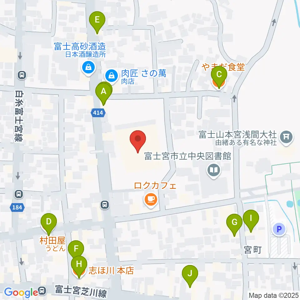 富士宮市民文化会館周辺のファミレス・ファーストフード一覧地図