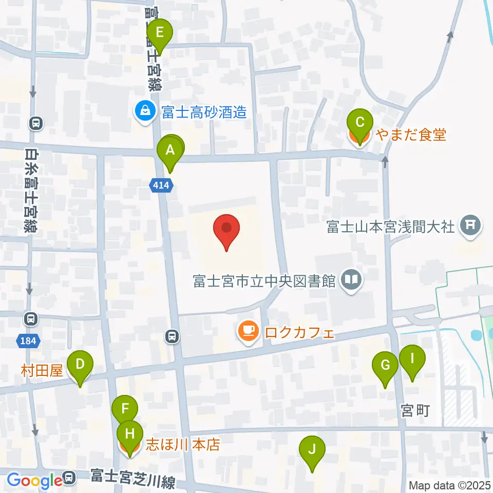 富士宮市民文化会館周辺のファミレス・ファーストフード一覧地図