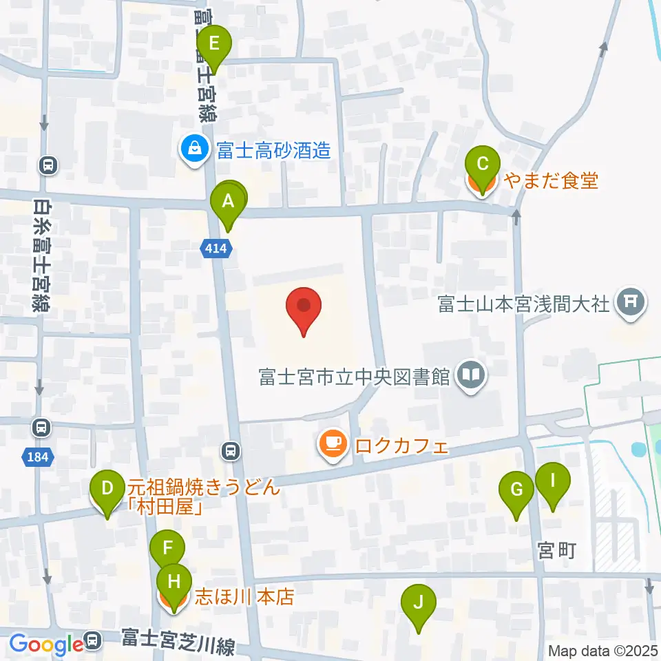富士宮市民文化会館周辺のファミレス・ファーストフード一覧地図