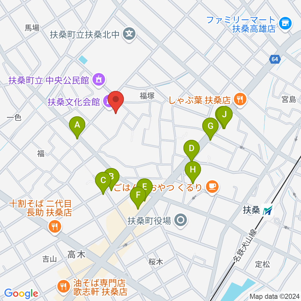 扶桑文化会館周辺のファミレス・ファーストフード一覧地図