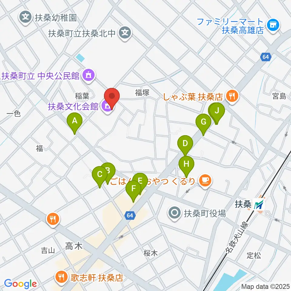 扶桑文化会館周辺のファミレス・ファーストフード一覧地図