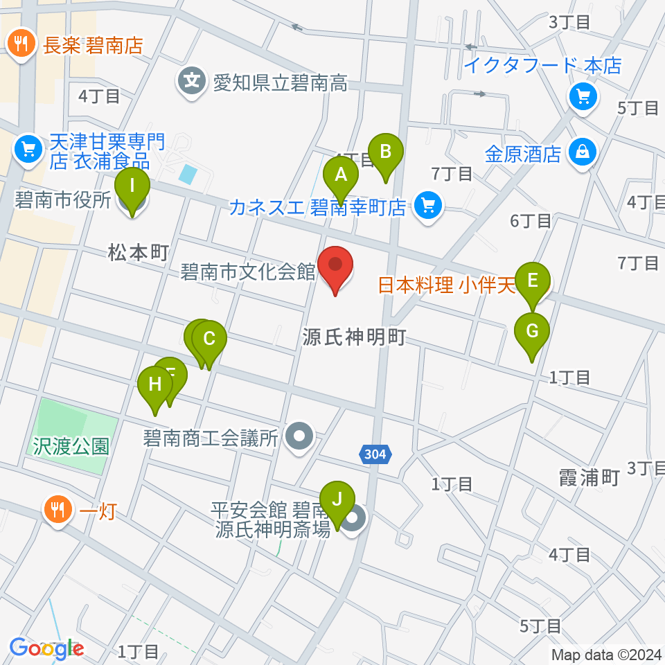 碧南市文化会館周辺のファミレス・ファーストフード一覧地図