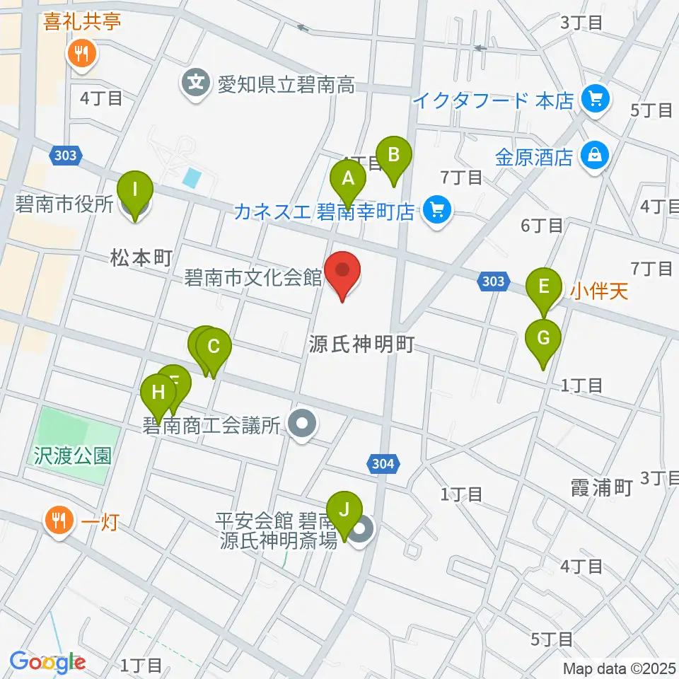 碧南市文化会館周辺のファミレス・ファーストフード一覧地図