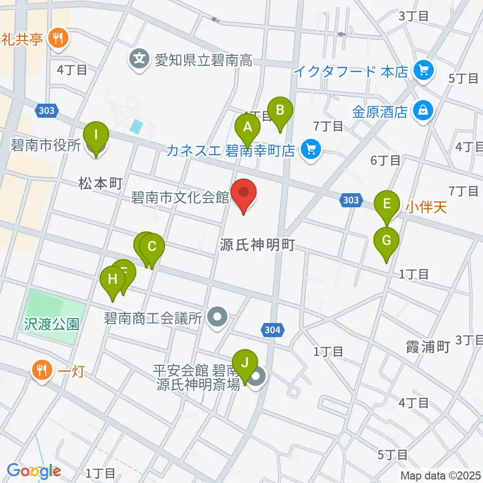 碧南市文化会館周辺のファミレス・ファーストフード一覧地図