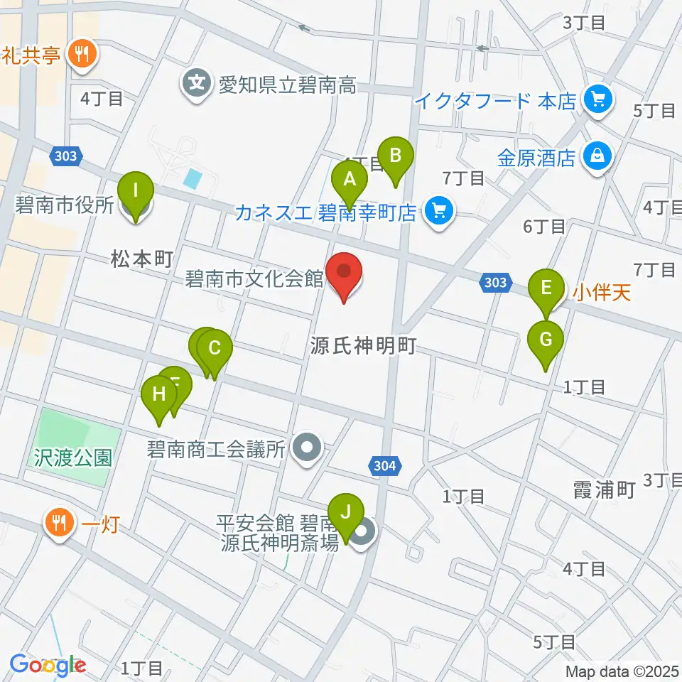 碧南市文化会館周辺のファミレス・ファーストフード一覧地図