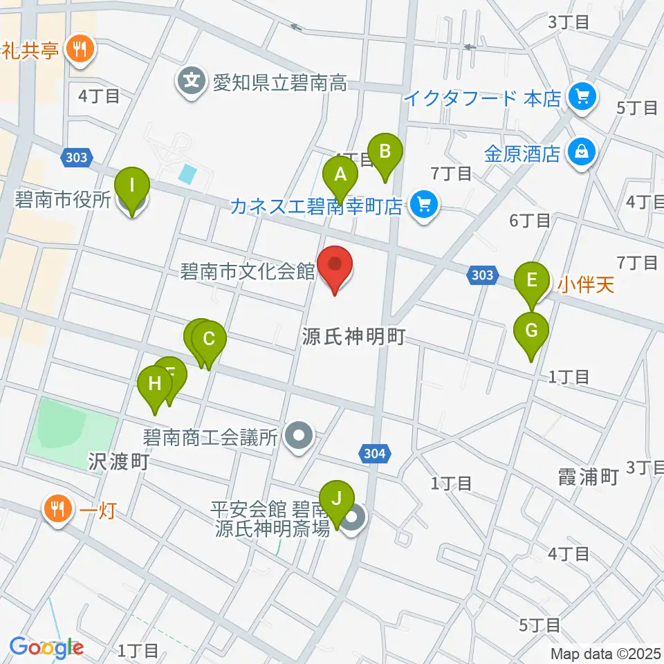 碧南市文化会館周辺のファミレス・ファーストフード一覧地図