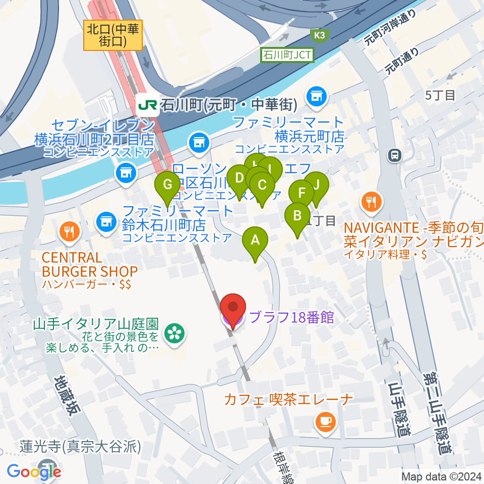 ブラフ18番館周辺のファミレス・ファーストフード一覧地図