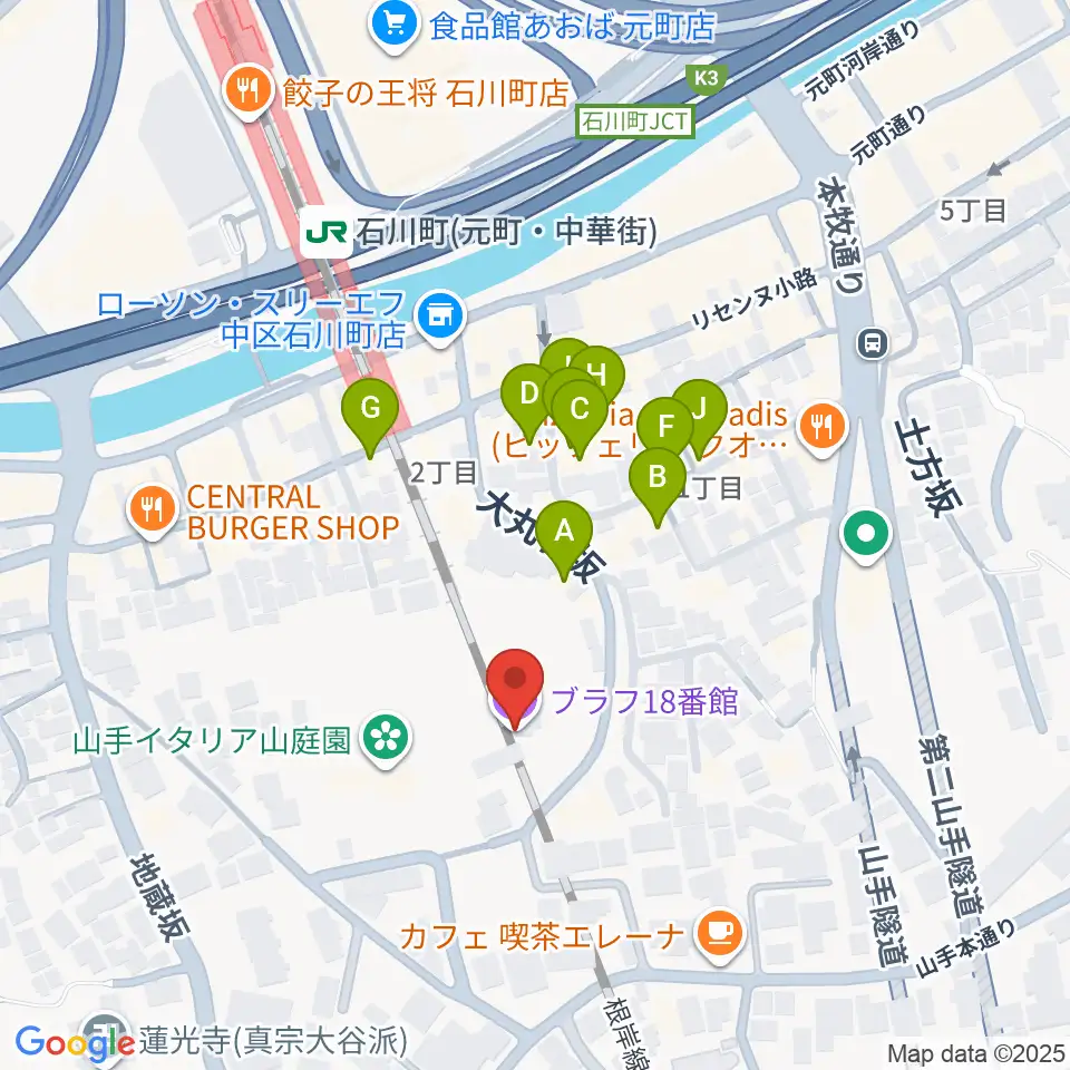 ブラフ18番館周辺のファミレス・ファーストフード一覧地図