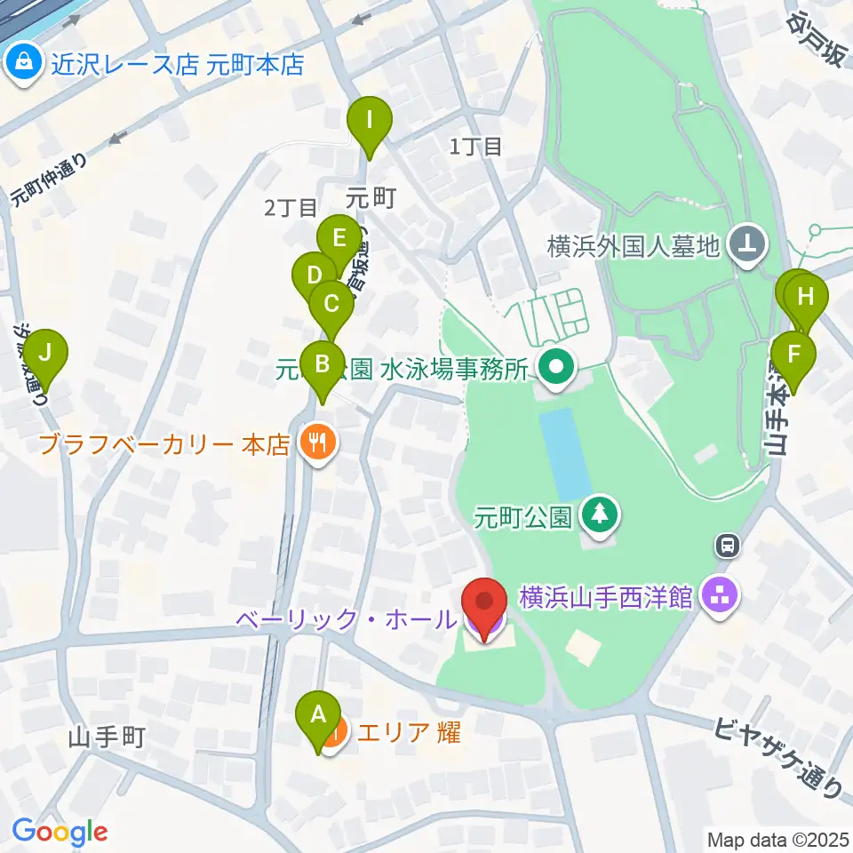 ベーリック・ホール周辺のファミレス・ファーストフード一覧地図