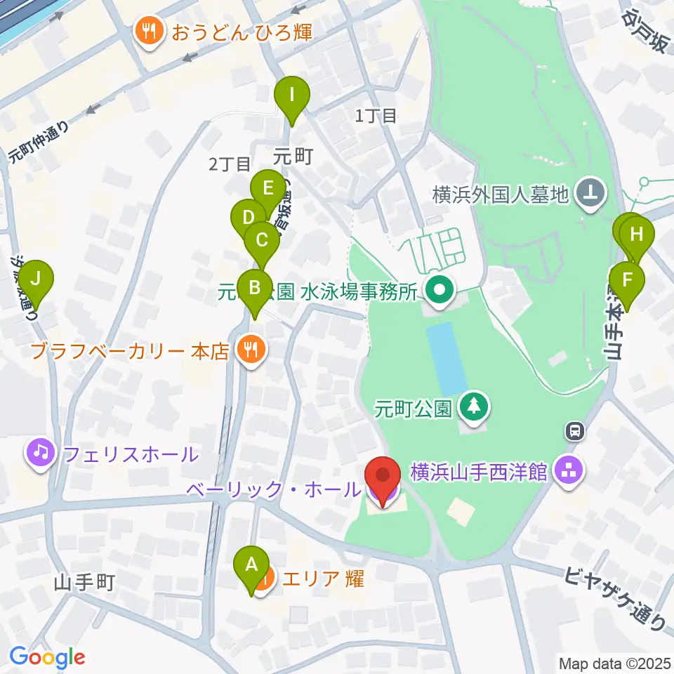 ベーリック・ホール周辺のファミレス・ファーストフード一覧地図
