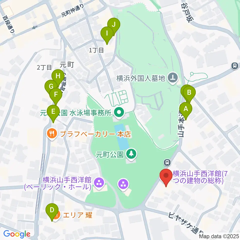 山手234番館周辺のファミレス・ファーストフード一覧地図