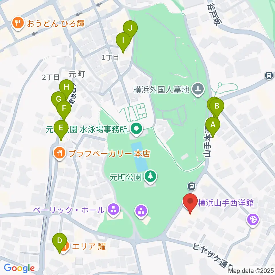 山手234番館周辺のファミレス・ファーストフード一覧地図