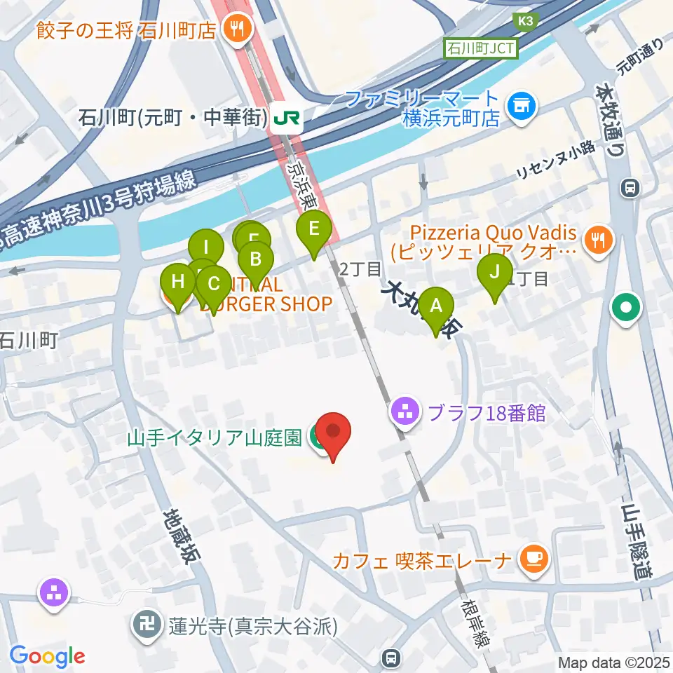 外交官の家周辺のファミレス・ファーストフード一覧地図