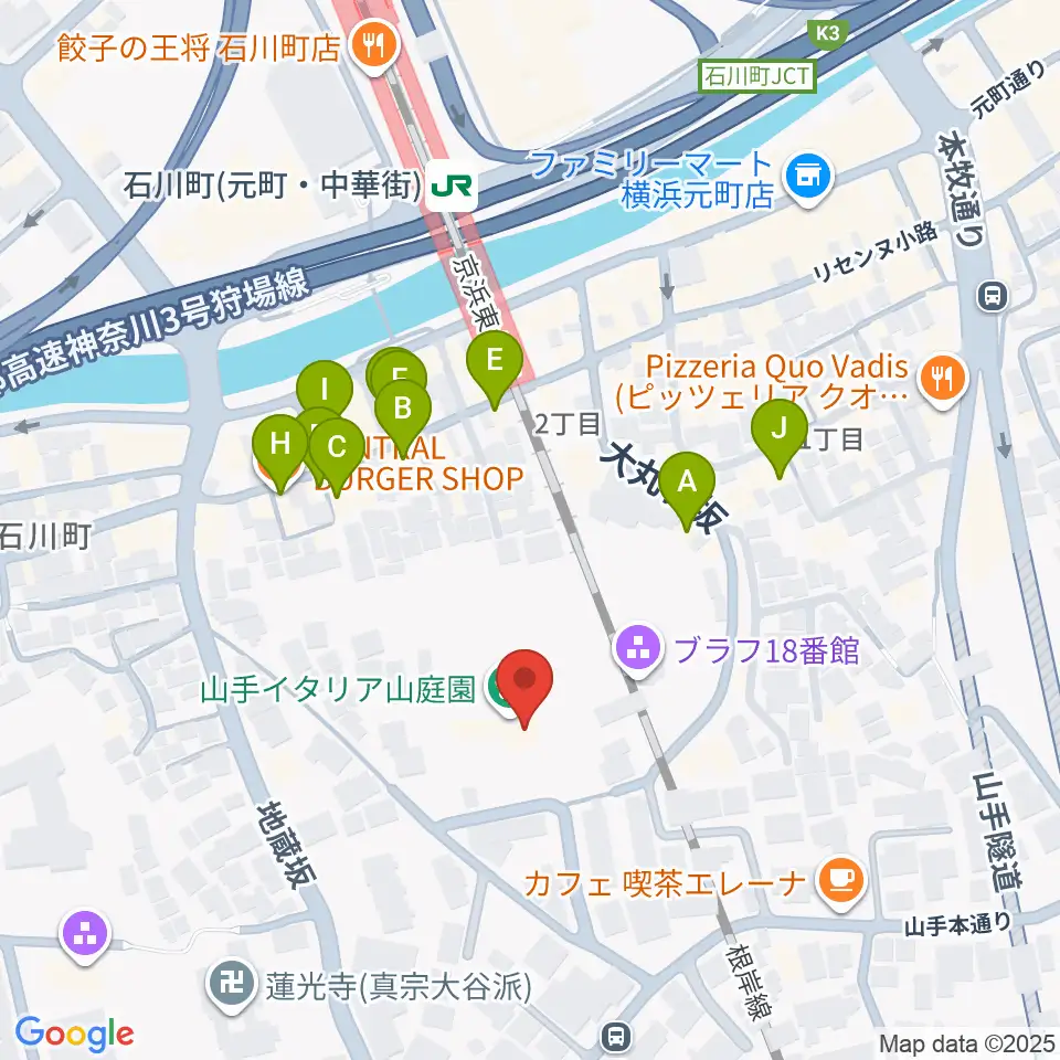 外交官の家周辺のファミレス・ファーストフード一覧地図