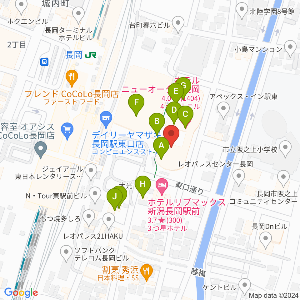 ホテルニューオータニ長岡NCホール周辺のファミレス・ファーストフード一覧地図