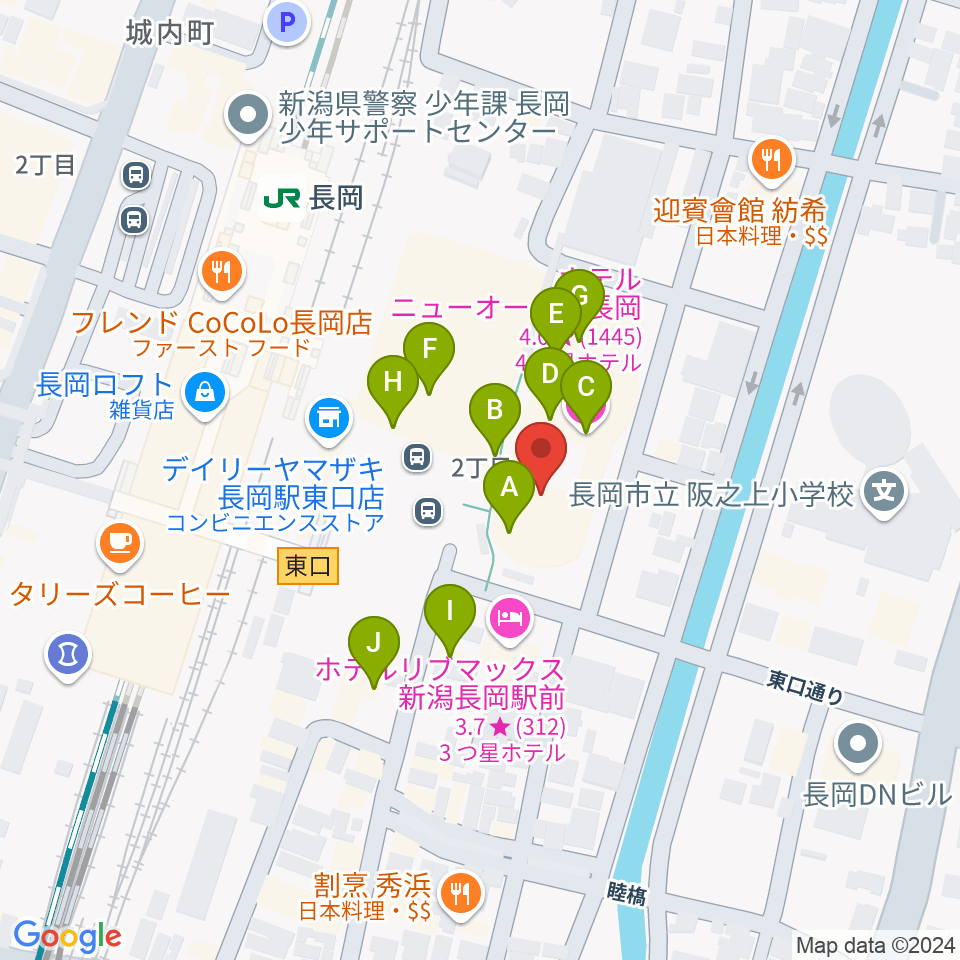 ホテルニューオータニ長岡NCホール周辺のファミレス・ファーストフード一覧地図