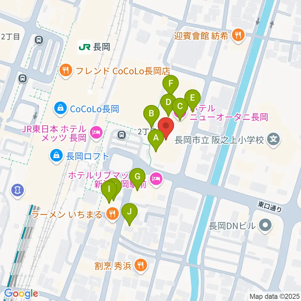 ホテルニューオータニ長岡NCホール周辺のファミレス・ファーストフード一覧地図