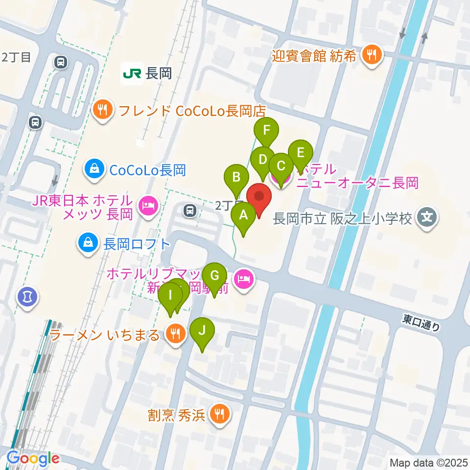 ホテルニューオータニ長岡NCホール周辺のファミレス・ファーストフード一覧地図