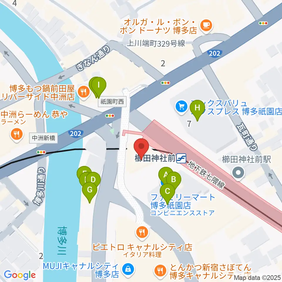 ぽんプラザホール周辺のファミレス・ファーストフード一覧地図