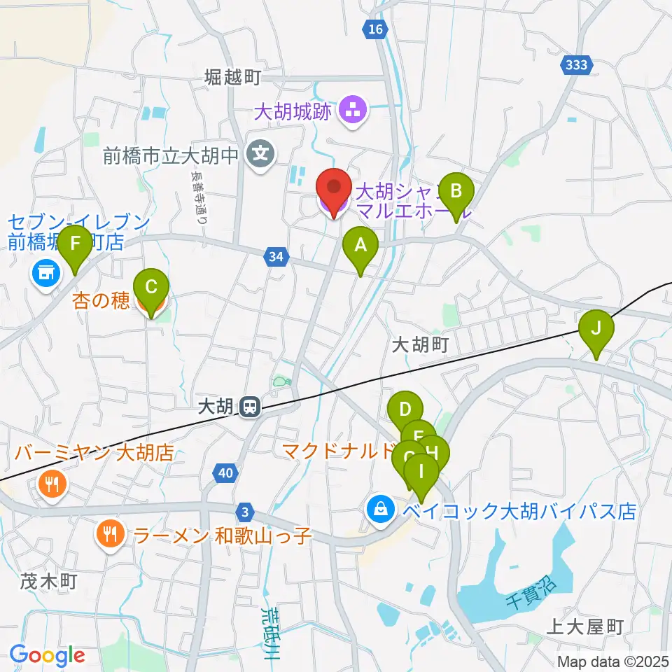 大胡シャンテ マルエホール周辺のファミレス・ファーストフード一覧地図