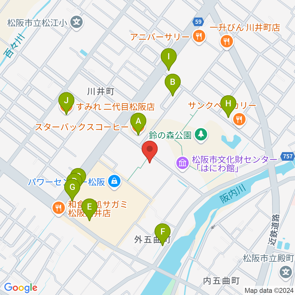 クラギ文化ホール周辺のファミレス・ファーストフード一覧地図