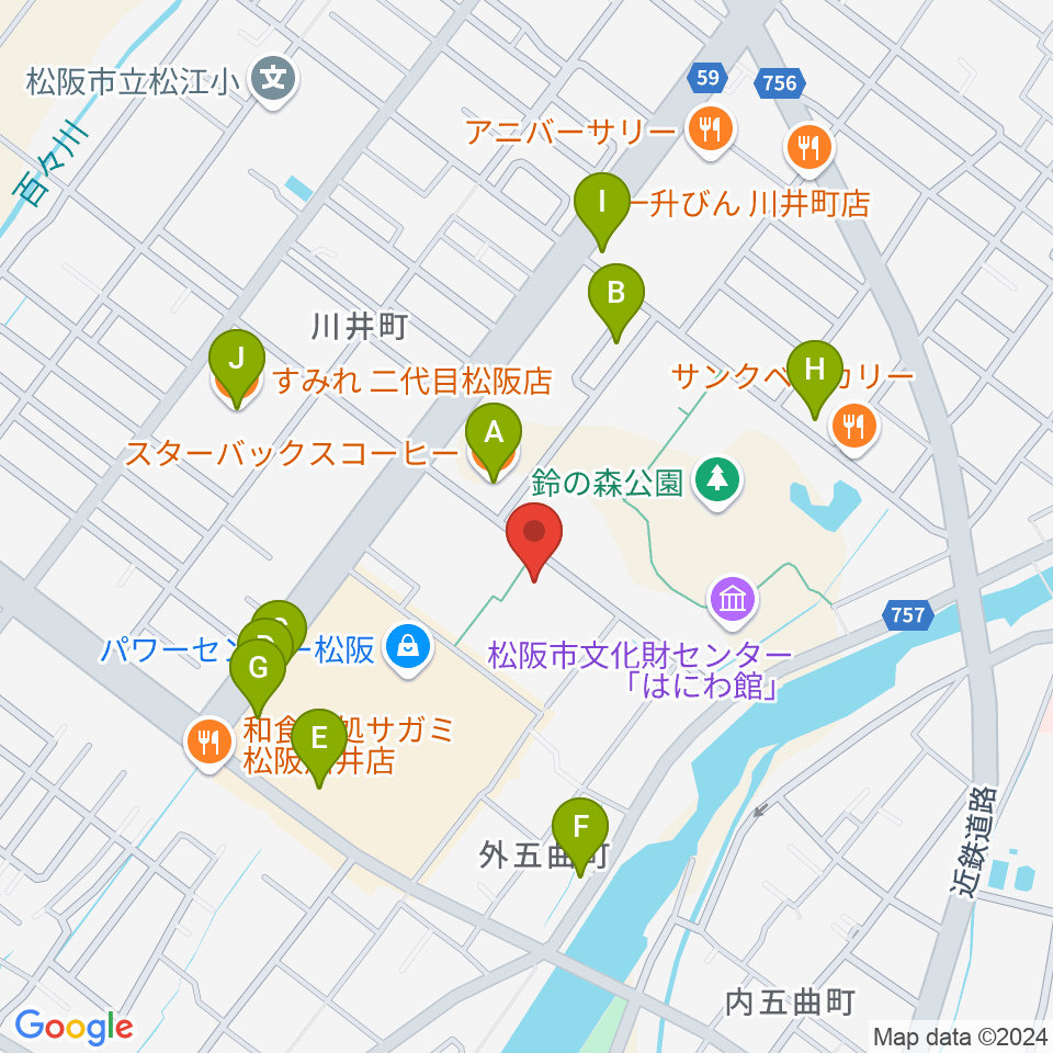 クラギ文化ホール周辺のファミレス・ファーストフード一覧地図