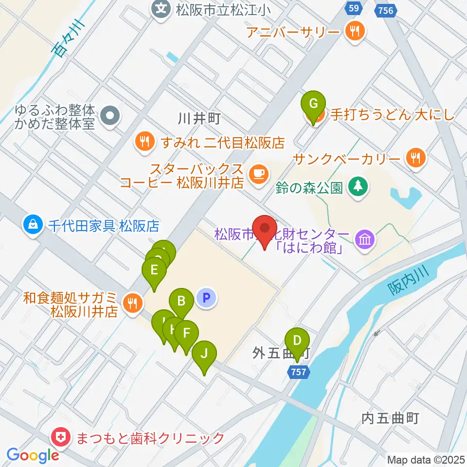 クラギ文化ホール周辺のファミレス・ファーストフード一覧地図