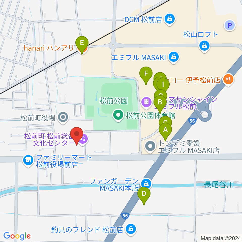 松前総合文化センター周辺のファミレス・ファーストフード一覧地図