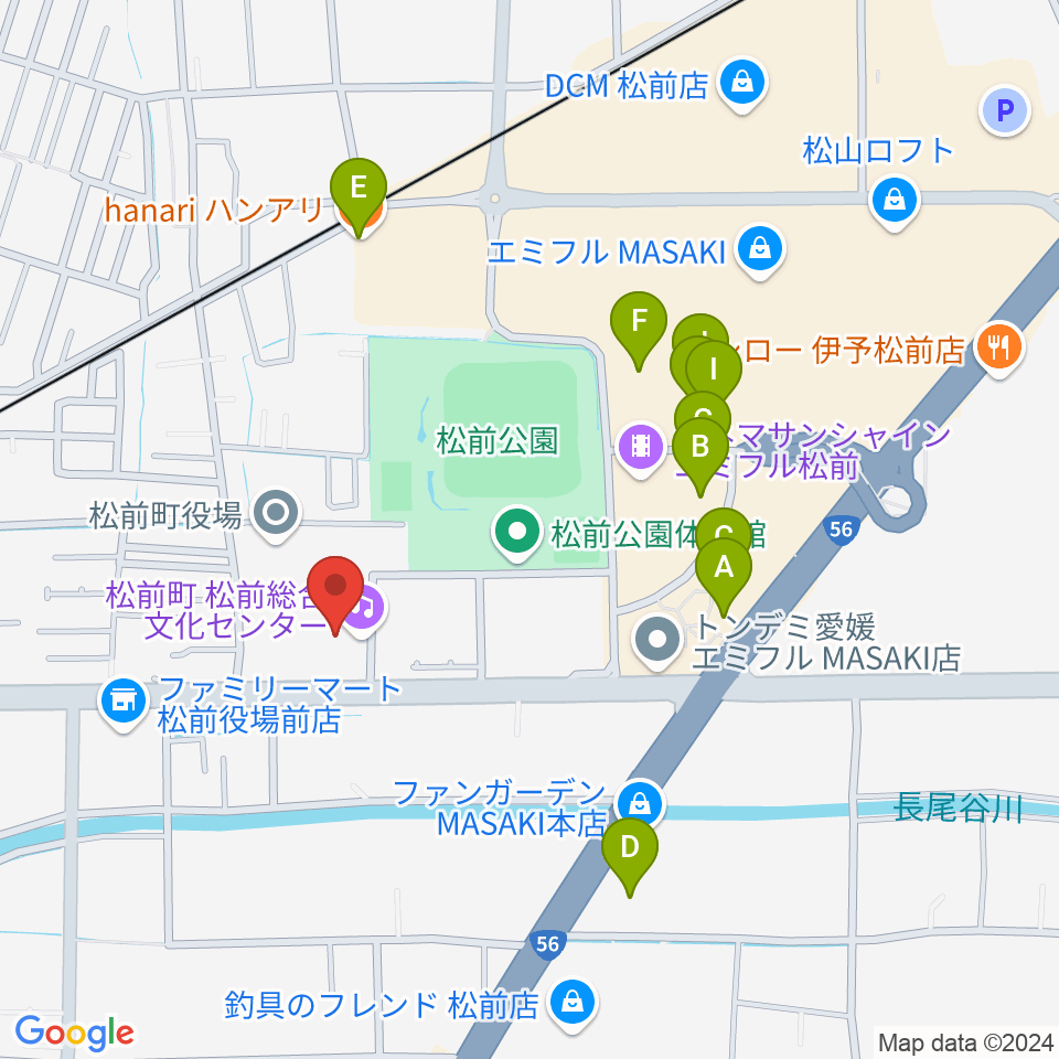 松前総合文化センター周辺のファミレス・ファーストフード一覧地図