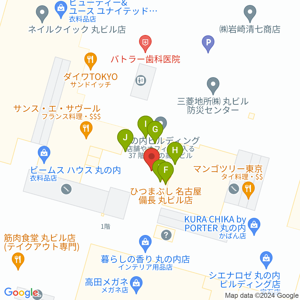 丸ビルホール周辺のファミレス・ファーストフード一覧地図