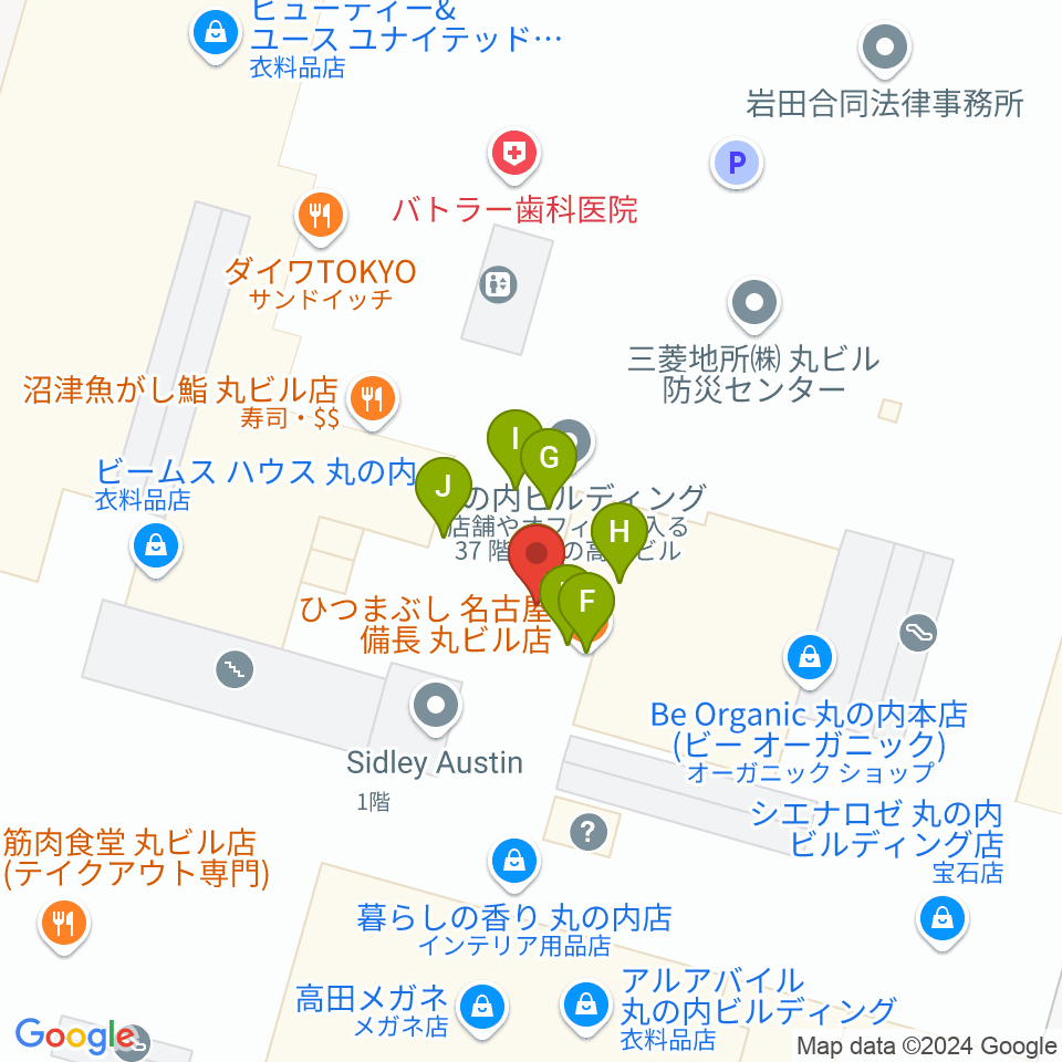 丸ビルホール周辺のファミレス・ファーストフード一覧地図