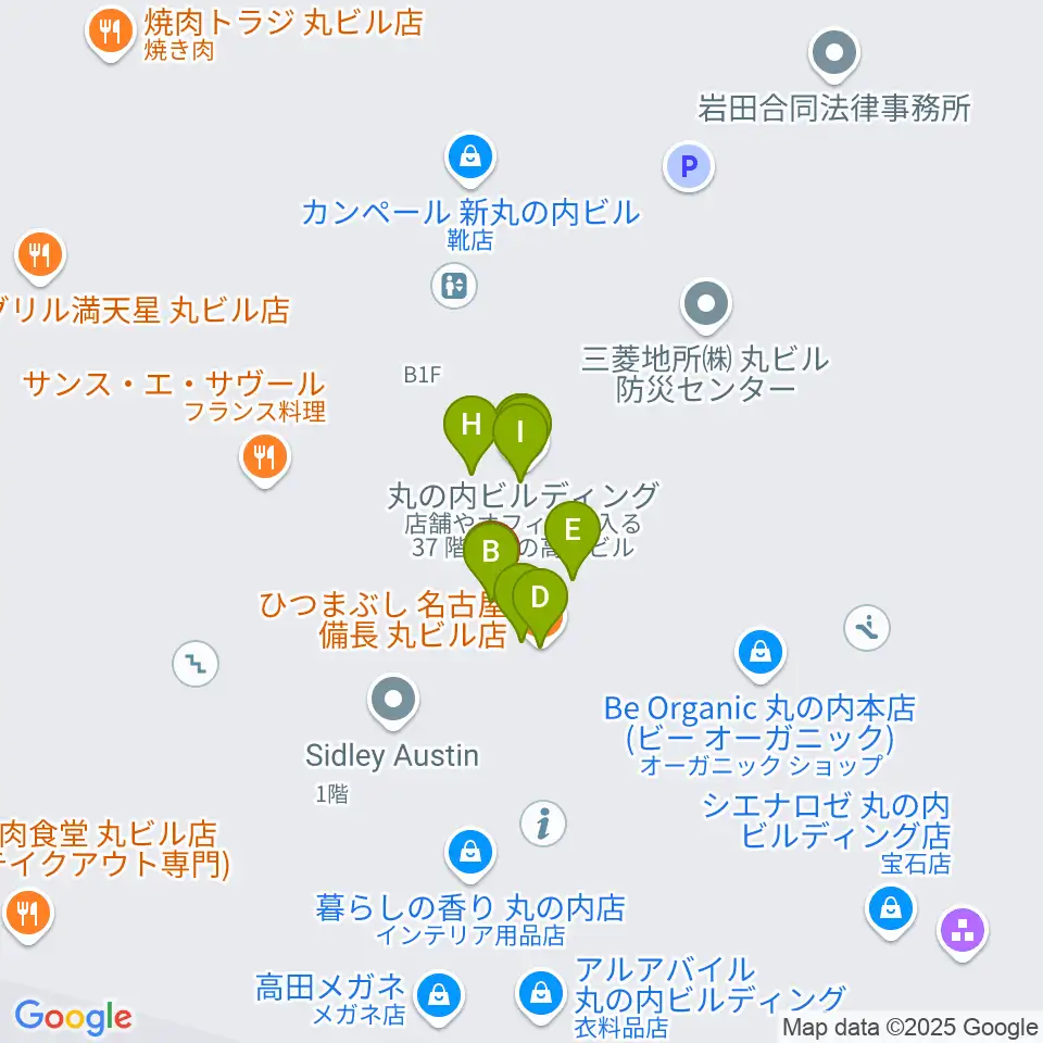 丸ビルホール周辺のファミレス・ファーストフード一覧地図